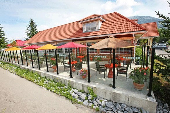 Patrino's in Canmore, Alberta.  Their patio area all set up for dining.