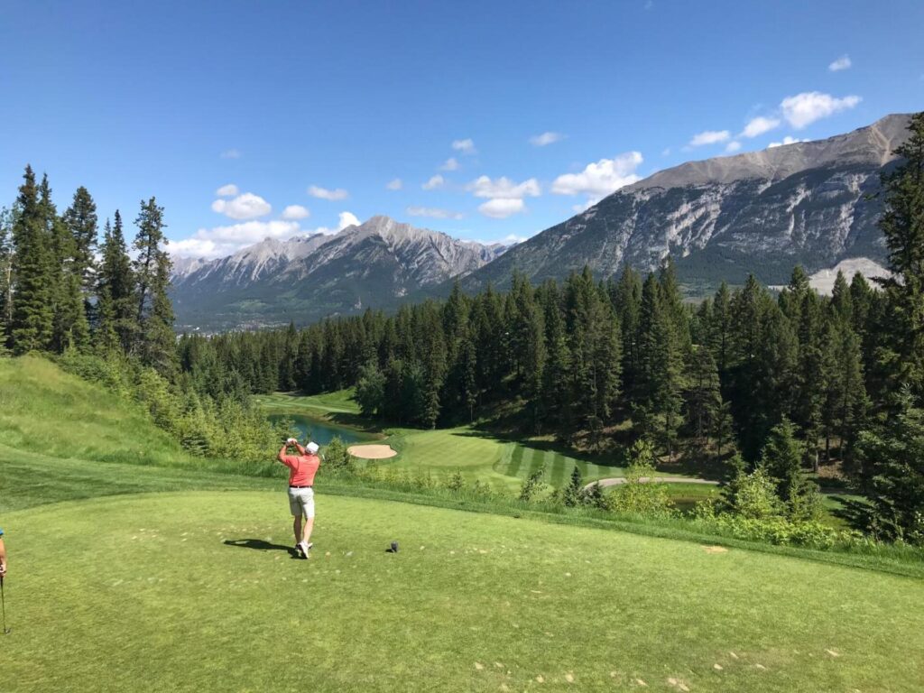 View from a tee at Stewart Creek Golf Course - golfing, an exciting thing to do in Canmore, Alberta