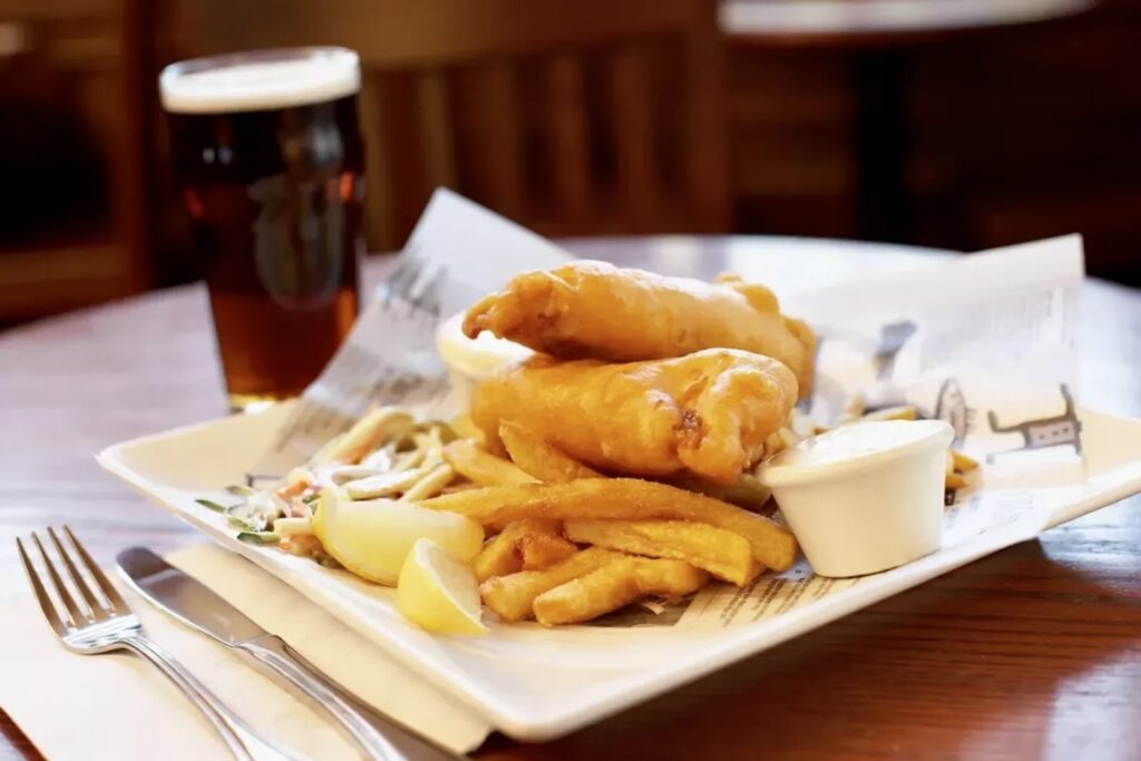 Plate of Fish and Chips, the Friday Night Special at Mineshaft in Canmore, Alberta
