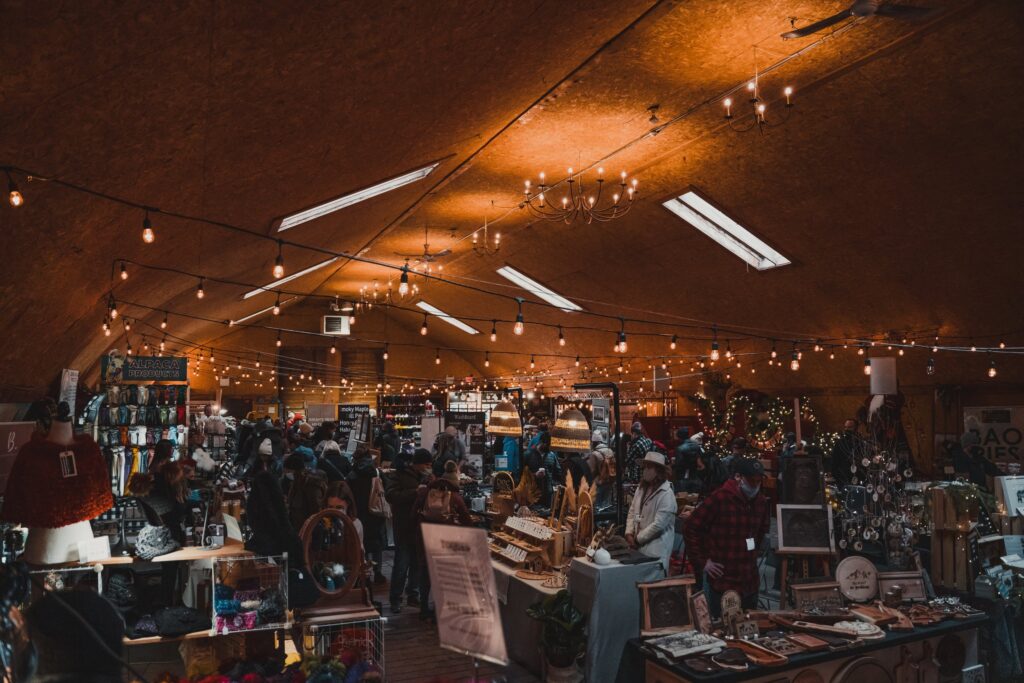 Vendors all set up at the Banff Christmas Market