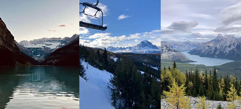 Lake Louise with evening light Lake Louise ski resort and Lake Minnewanka